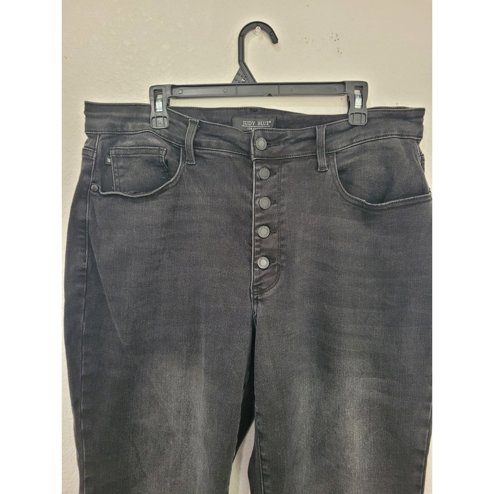 Judy Blue 18W Black High Rise Button Fly Raw Hem Cropped Wide Leg Jeans #2 - Picture 2 of 7